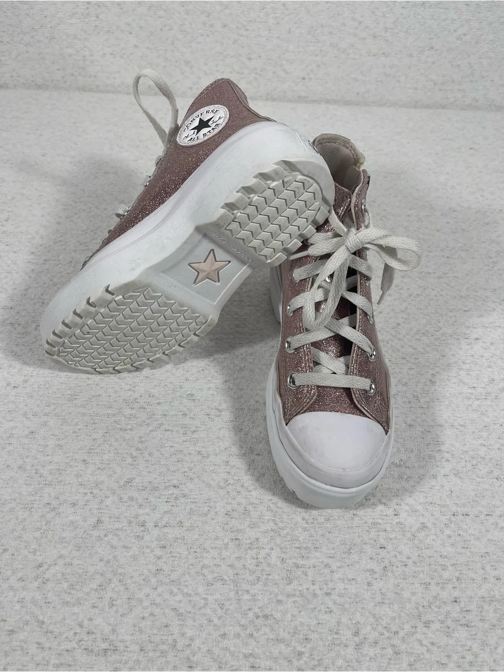 Converse All Star, Platform High, Glitter Sneakers Rose Pink, Size 1. SKU#0469